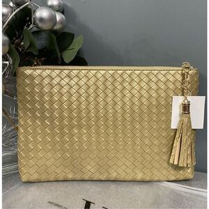 Virginia Wolf Gold Metallic Pouch Purse Clutch Msrp $88